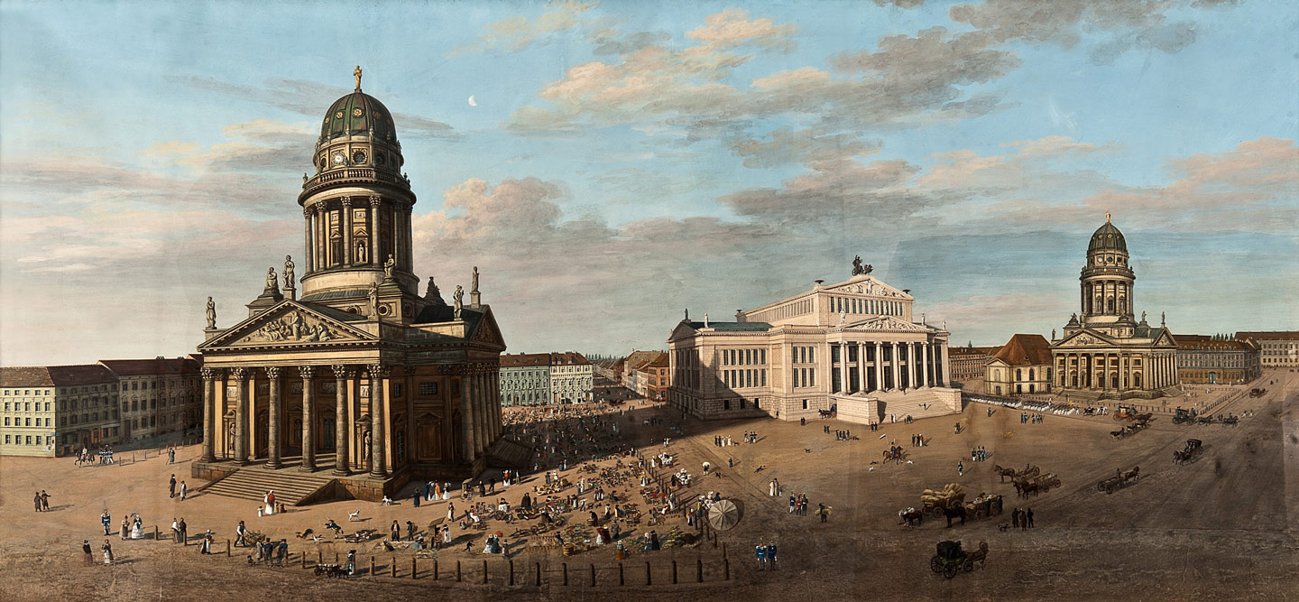 Gendarmenmarkt mit Konzerthaus und Französischer Dom um 1800
