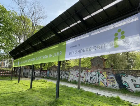 Solar panel on green meadow